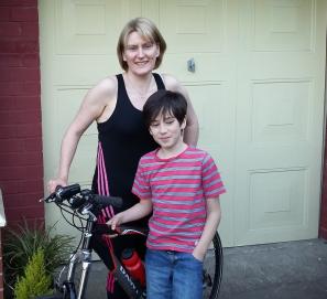 News article 17th May 2016 Mum's triathlon challenge Claire Taylor with son Christian