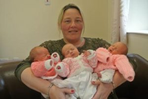 News article 17th February 2016 Sarah Johnson Mum of Triplets Darcie, Macy and Bobbie-Ann at Ormskirk hospital on 21 January